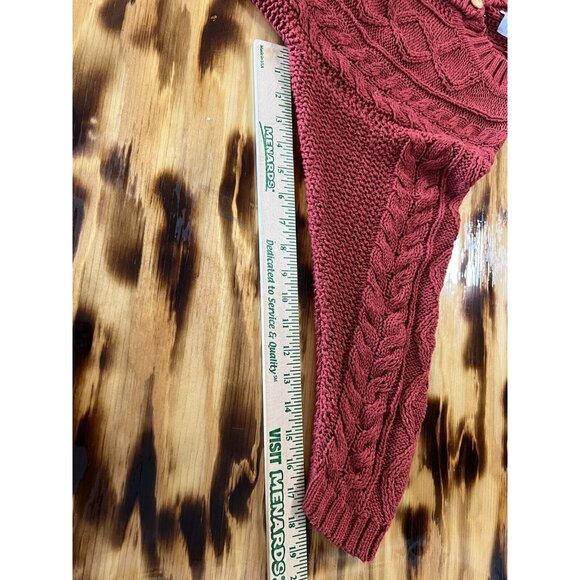 LITTLE WOOD GREEN Red/Orangeish Sweater Women Chunk Cable Knit Size Small VTG - Picture 5 of 11
